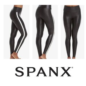EUC Spanx moto leggings with white racer stripe